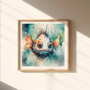 Whimsical "Radiant Grin" Original Blow Fish Art Home Decor